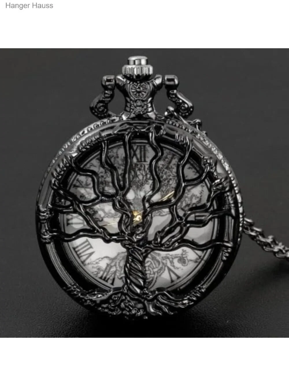 Vintage Tree of Life Pocket Watch with Chain, Quartz, Alloy Metal